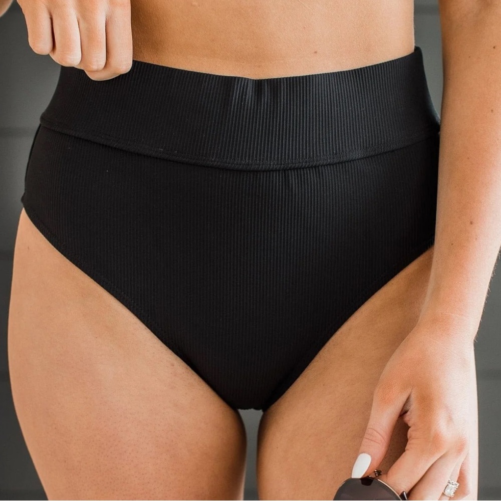 Mack & Mal High waist item name:Ray of Sunshine swim bottoms-Black Ribbed-Pulse
